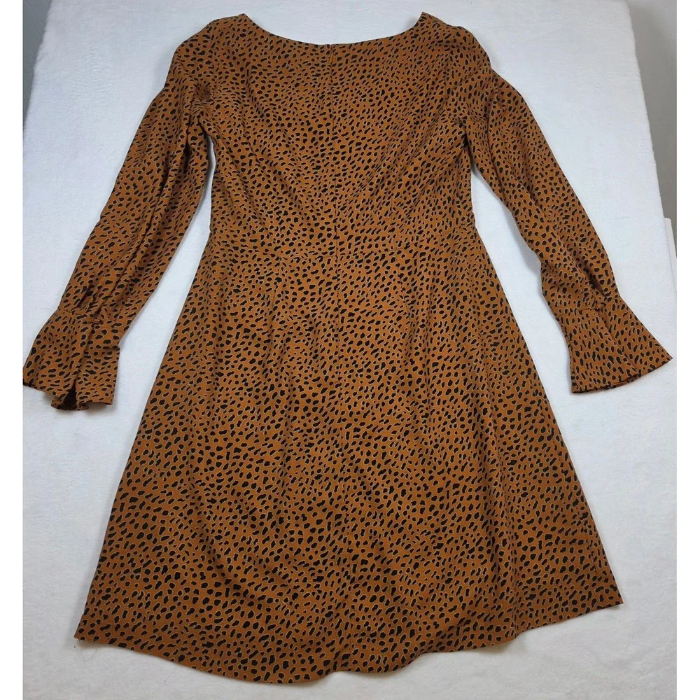 Ann Taylor Factory Leopard Print V-Neck Bell Sleeve Shift Dress Orange Black 4